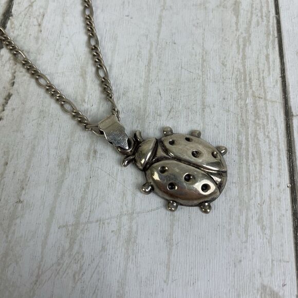 Ladybug Charm Pendant Necklace-925 Sterling Silver Thailand -On 30” Chain - Picture 4 of 7